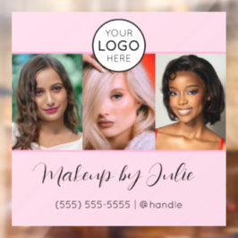 Roze Script Logo en Drie Foto Make-up Studio Raamsticker