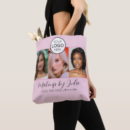 Roze Script Logo en Drie Foto Make-up Studio Tote Bag