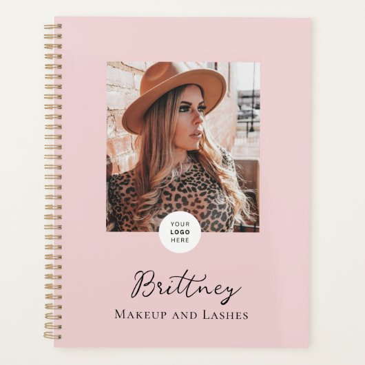 Roze Script Logo Foto Make-up Aanpasbaar  Planner (Voorkant)