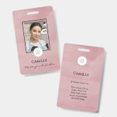 Roze Script Logo Foto Make-up Badge (Voor- en achterkant)