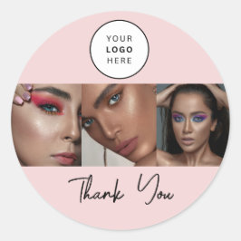 Roze Script Logo Foto Make-up Bedankt Ronde Sticker