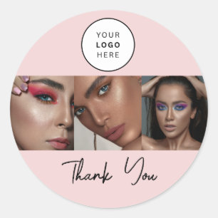 Roze Script Logo Foto Make-up Bedankt Ronde Sticker