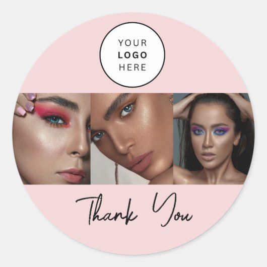 Roze Script Logo Foto Make-up Bedankt Ronde Sticker (Voorkant)