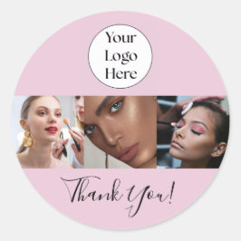 Roze Script Logo Foto Make-up Bedankt Ronde Sticker