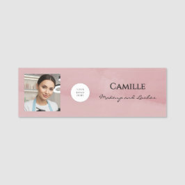 Roze Script Logo Foto Make-up en Wimper Naamplaatje