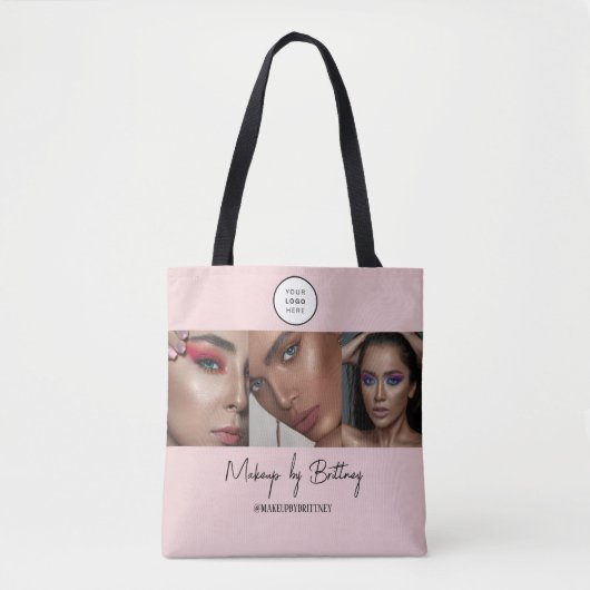 Roze Script Logo Foto Make-up Studio Tote Bag (Voorkant)
