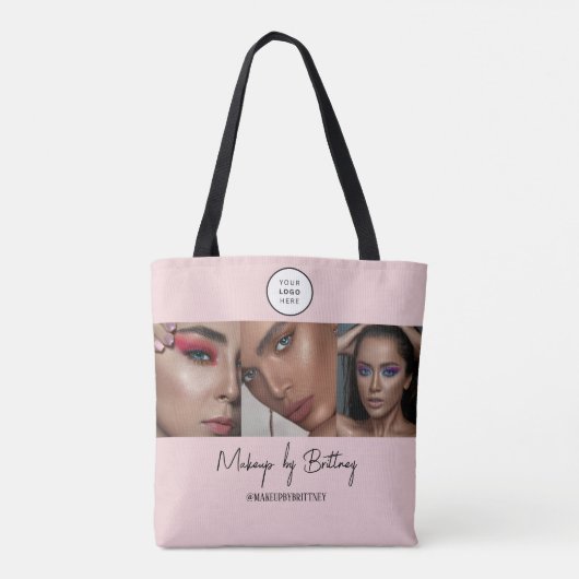Roze Script Logo Foto Make-up Studio Tote Bag (Achterkant)