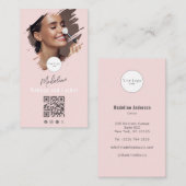 Roze Script Logo QR Code Foto Make-up Visitekaartje (Voorkant / Achterkant)