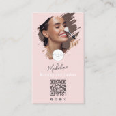 Roze Script Logo QR Code Foto Make-up Visitekaartje (Voorkant)