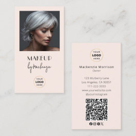 Roze Script Logo QR Code Foto Make-up Visitekaartje