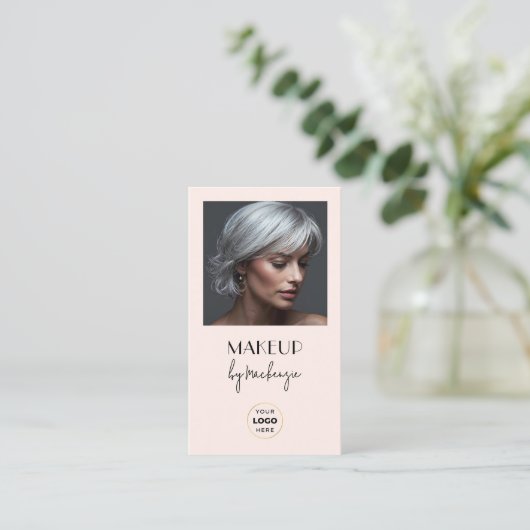 Roze Script Logo QR Code Foto Make-up Visitekaartje (Staand voorkant)