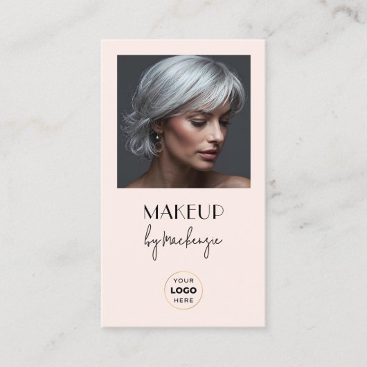 Roze Script Logo QR Code Foto Make-up Visitekaartje (Voorkant)