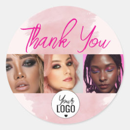 Roze Script Logo QR Code Foto Waterverf Make-up Ronde Sticker