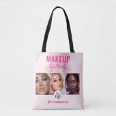 Roze Script Logo QR Code Foto Waterverf Make-up Tote Bag (Voorkant)