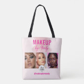 Roze Script Logo QR Code Foto Waterverf Make-up Tote Bag (Achterkant)