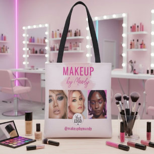 Roze Script Logo QR Code Foto Waterverf Make-up Tote Bag