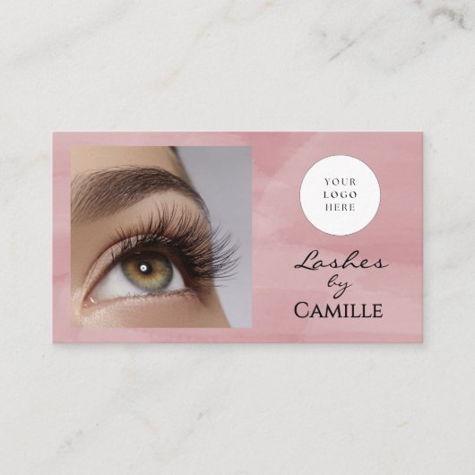 Roze Script Logo QR Code Foto Wimpers Visitekaartje (Voorkant)
