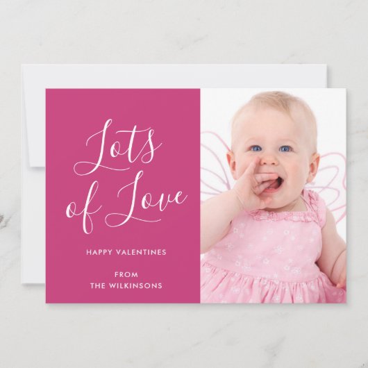 Roze Script Lots of Love Valentijns Photo Card Feestdagenkaart (Voorkant)