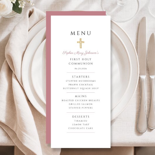 Roze Script Meisje Eerste Communie Menu