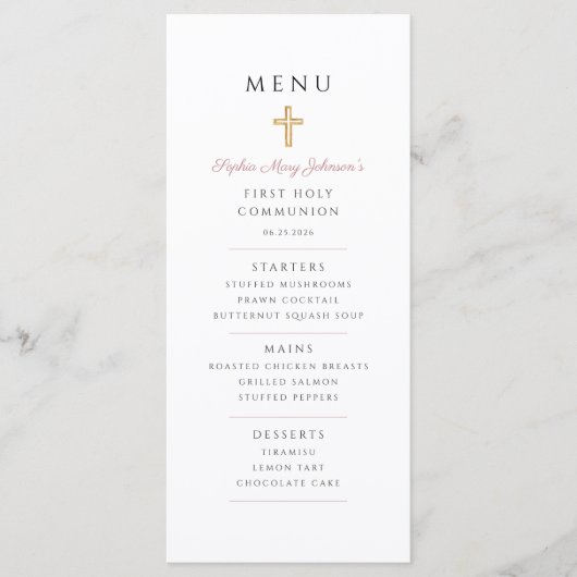 Roze Script Meisje Eerste Communie Menu (Voorkant)