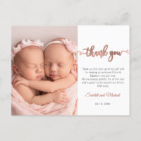 Roze Script Meisjes Tweeling Baby Foto Bedankt 