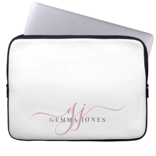 Roze Script Monogram Initialen Minimalist Laptop Sleeve