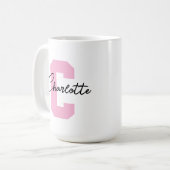 Roze Script Monogram Moeder Moederdag Meisjes Aang Koffiemok (Voorkant links)