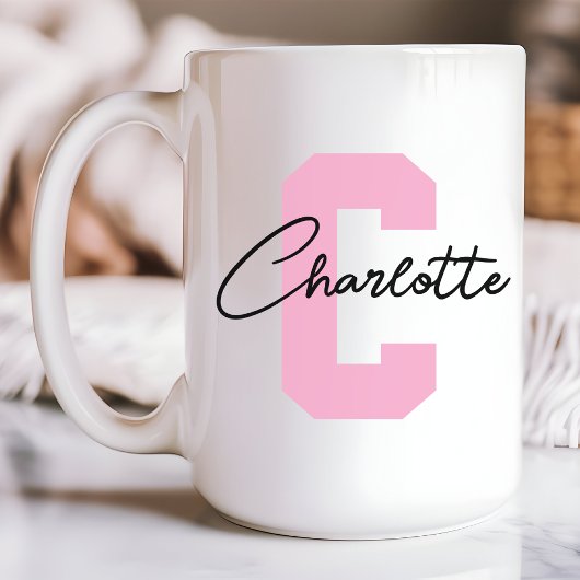 Roze Script Monogram Moeder Moederdag Meisjes Aang Koffiemok