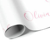 Roze Script Naam Meisjesachtig Elegant Cadeaupapier (Rol Hoek)