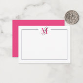 Roze Script Naam Monogram Notitiekaartje (Voorkant / Achterkant in situ)