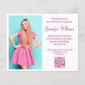Roze Script QR Code Foto afstuderen Uitnodiging Flyer (Voorkant)