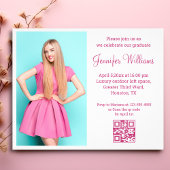 Roze Script QR Code Foto afstuderen Uitnodiging Flyer