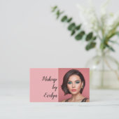 Roze Script QR Code Foto Make-up Visitekaartje (Staand voorkant)