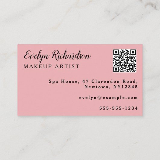 Roze Script QR Code Foto Make-up Visitekaartje (Achterkant)