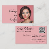 Roze Script QR Code Foto Make-up Visitekaartje (Voorkant / Achterkant)