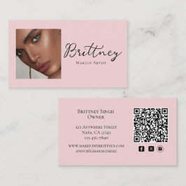 Roze Script QR Code Foto Make-up Visitekaartje