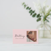 Roze Script QR Code Foto Make-up Visitekaartje (Staand voorkant)