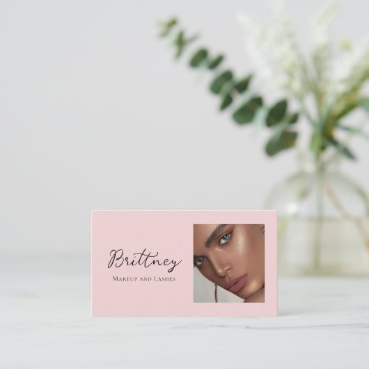 Roze Script QR Code Foto Make-up Visitekaartje (Staand voorkant)