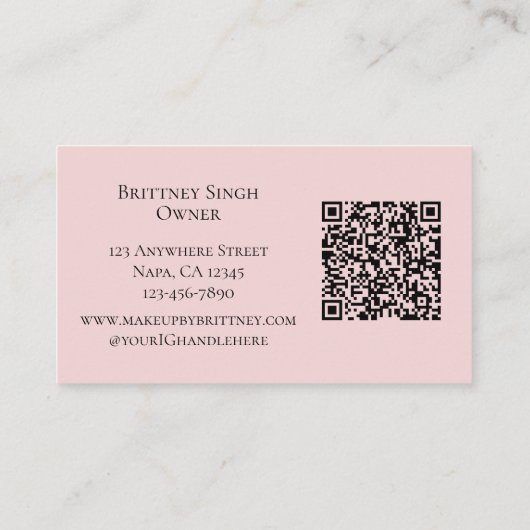 Roze Script QR Code Foto Make-up Visitekaartje (Achterkant)