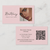 Roze Script QR Code Foto Make-up Visitekaartje (Voorkant / Achterkant)
