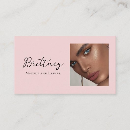 Roze Script QR Code Foto Make-up Visitekaartje (Voorkant)