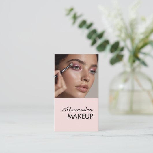 Roze Script QR Code Foto Make-up Visitekaartje (Staand voorkant)