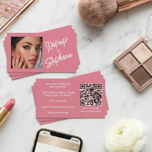 Roze Script QR Code Foto Make-up Visitekaartje