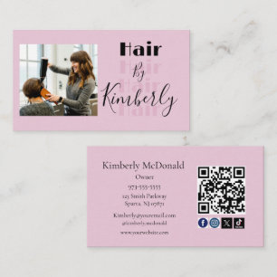 Roze Script Sociale Icon QR Code Foto Haar Visitekaartje