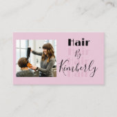 Roze Script Sociale Icon QR Code Foto Haar Visitekaartje (Voorkant)