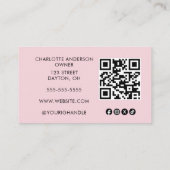 Roze Script Sociale Icon QR Code Foto Make-up Visitekaartje (Achterkant)