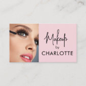 Roze Script Sociale Icon QR Code Foto Make-up Visitekaartje (Voorkant)
