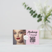 Roze Script Sociale Icon QR Code Foto Make-up Visitekaartje (Staand voorkant)
