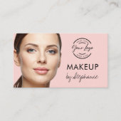 Roze Script Sociale Icon QR Code Foto Make-up Visitekaartje (Voorkant)