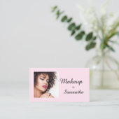Roze Script Sociale Icon QR Code Foto Make-up Visitekaartje (Staand voorkant)